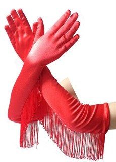 Длинные атласные перчатки с бахромой. Красные