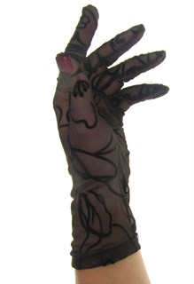Короткие перчатки сетка с бархатным рисунком. Темно-коричневые