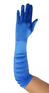 Темно-голубые атласные перчатки со сборкой до локтя