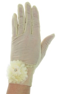 Летние перчатки сенсорные с большим цветком. Гипюр+трикотаж. Светло-желтый