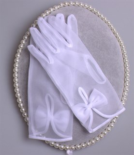 Белые прозрачные перчатки с бантиком