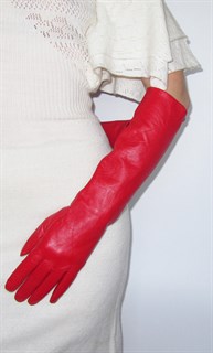 3997. Длинные кожаные перчатки Классика. Красные