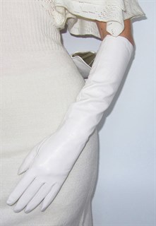 4010. Длинные кожаные перчатки Классика. Белый