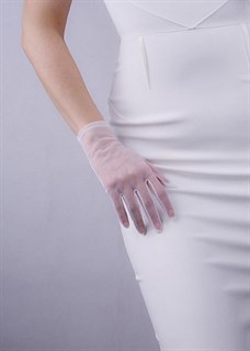 Короткие белые перчатки из фатина - фото 21149