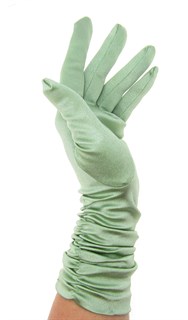 Атласные перчатки со сборками 3/4. Светлый серо-зеленый