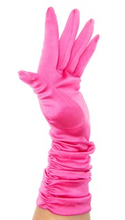 Атласные перчатки со сборками 3/4. Ярко-розовые