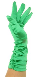 Атласные перчатки со сборками 3/4. Зеленые