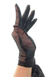 Черные перчатки сетка "кружочки" с трикотажем. 3789