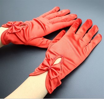 4254. Атласные короткие перчатки с бантом. 3 цвета