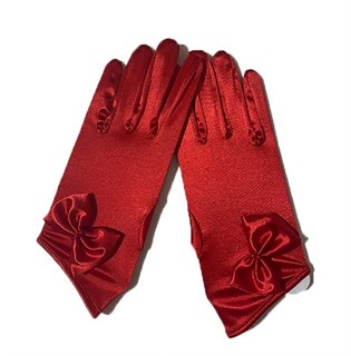 4255. Атласные короткие перчатки с бантом. Красные