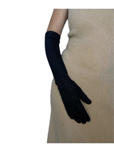Перчатки длинные зимние черные со стразами "vip", р. 7, текстиль с микрофиброй