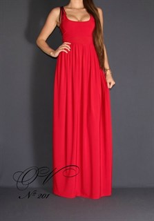 Красное платье в пол на лямках с завышенной талией. 201