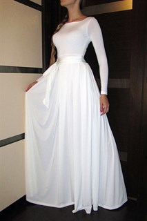 Белое платье в пол из микромасла классическое. 221