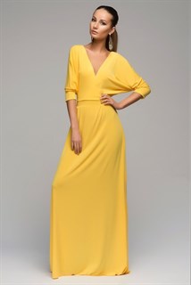 Желтое платье в пол "летучая мышь" 258