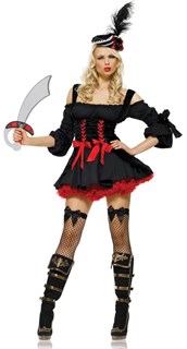 Карнавальный костюм пиратки из плюша и хлопка черного цвета