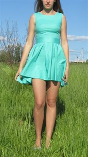 Бирюзовое платье из хлопка с юбкой солонце - фото 6414
