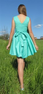 Бирюзовое платье из хлопка с юбкой солонце - фото 6419
