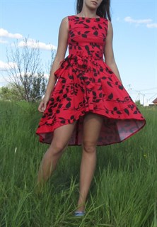 Красное платье из хлопка с асиметричной юбкой - фото 6421