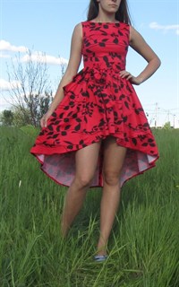 Красное платье из хлопка с асиметричной юбкой - фото 6422