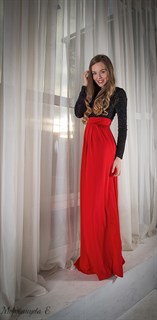 Красное платье в пол с черным бархатным верхом - фото 6450