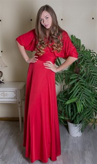 Красное длинное платье халат "летучая мышь" - фото 8041