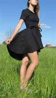 Черное платье-рубашка с юбкой-солнце - фото 8065