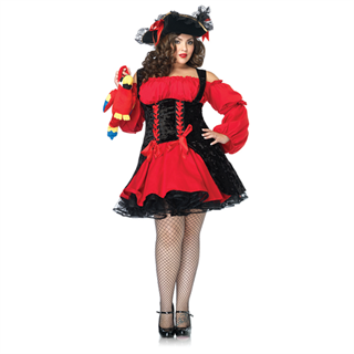 Карнавальный костюм пиратки. Красное платье с черным велюром - фото 9540