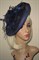 Большая плетеная шляпка на заколке Диана. Темно-синяя - фото 12966