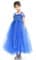 Синее детское пышное платье в пол с блестками - фото 18117