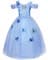 Детское пышное голубое длинное платье Золушки с бабочками - фото 18383