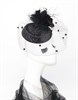 Блестящая черная шляпка Жанет с перьями и вуалью - фото 23557