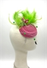 Розовая вуалетка с птичкой и зелеными перьями - фото 23978