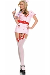 Костюм медсестры розовый халат с ремнем и подвязками - фото 24496