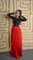 Коралловое платье в пол с верхом из черного панбархата - фото 5357