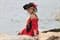 Карнавальный костюм пиратки. Красное платье с черным велюром - фото 8765